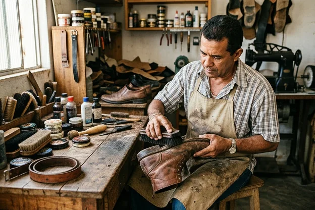 Profissional limpando sapato em Juazeiro.